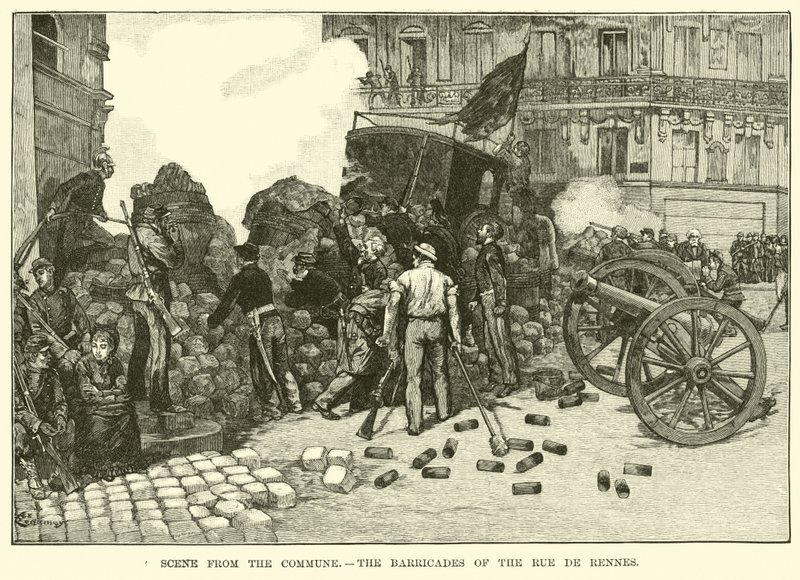 कम्यून से दृश्य, Rue de Rennes की बैरिकेड्स द्वारा अमेरिकी स्कूल