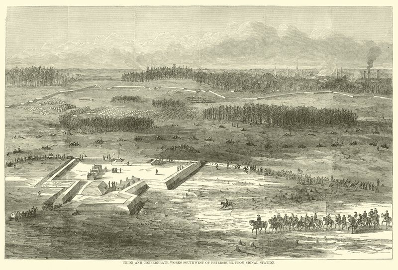 यूनियन और कन्फेडरेट, सिग्नल स्टेशन, मार्च 1865 से पीटर्सबर्ग के दक्षिण पश्चिम में काम करता है द्वारा अमेरिकी स्कूल