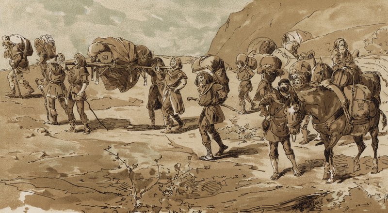 कूड़े, भालू और भरी हुई पैक खच्चर, क्रूसेड का समय, 11 वीं शताब्दी द्वारा आर्मंड जीन हेन्स