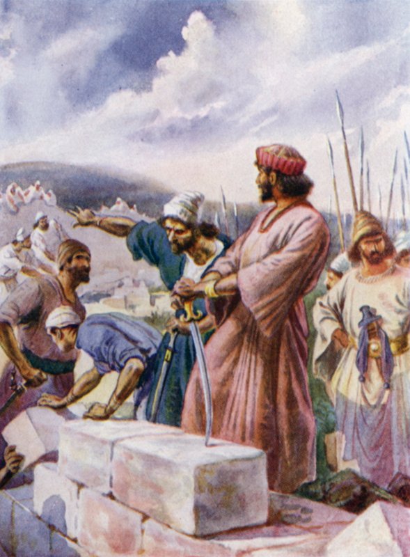 नहेमायाह दीवार का निर्माण (कलर लिथो) द्वारा आर्थर ट्विडल