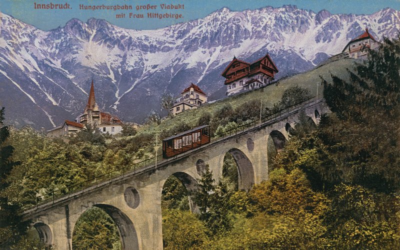 इंसब्रुक - फनस्टिक रेलवे और वायडक्ट 1913 में पोस्टकार्ड भेजा गया। द्वारा ऑस्ट्रियाई फोटोग्राफर