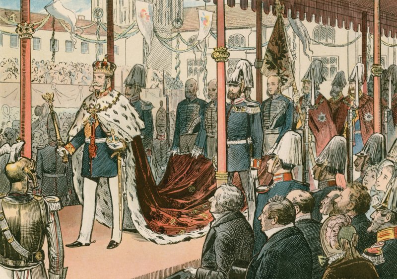 विल्हेम प्रथम, प्रशिया के राजा और प्रथम जर्मन सम्राट (1797-1888) का राज्याभिषेक, 1861 में कोनिग्सबर्ग में द्वारा कार्ल खाली