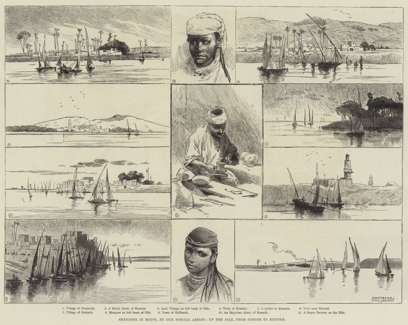 गिरजे से लेकर केनेह तक मिस्र में रेखाचित्र नील नदी तक फैले हुए हैं द्वारा चार्ल्स अगस्टे लोय