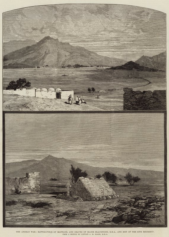 अफगान युद्ध, मैवांड का युद्ध क्षेत्र, और ग्रेव्स ऑफ मेजर ब्लैकवुड, आरएचए, और 66 वीं रेजिमेंट के पुरुष द्वारा चार्ल्स अगस्टे लोय