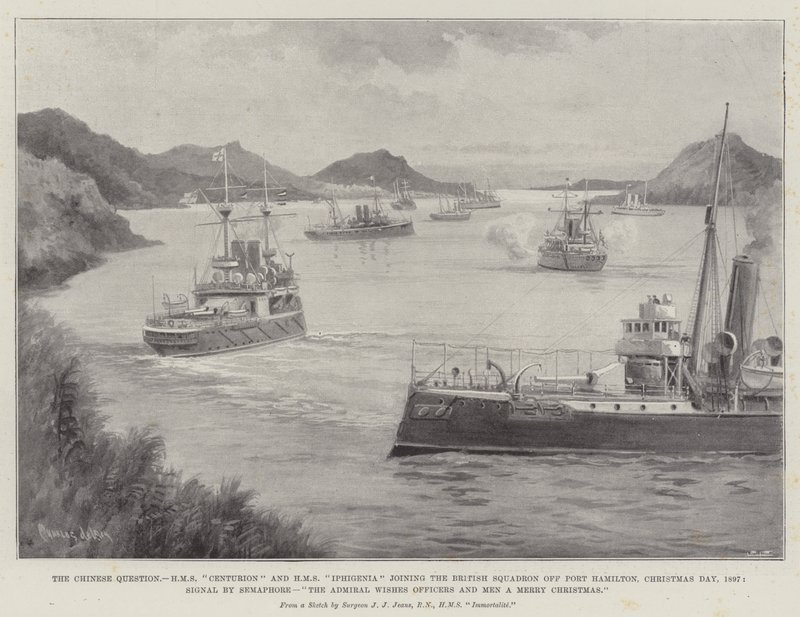 पोर्ट हैमिल्टन, क्रिसमस डे, 1897, सेमफोर द्वारा सिग्नल, द एडमिरल के अधिकारियों और पुरुषों को एक मेरी क्राइस्ट द्वारा चार्ल्स जॉन डी लेसी