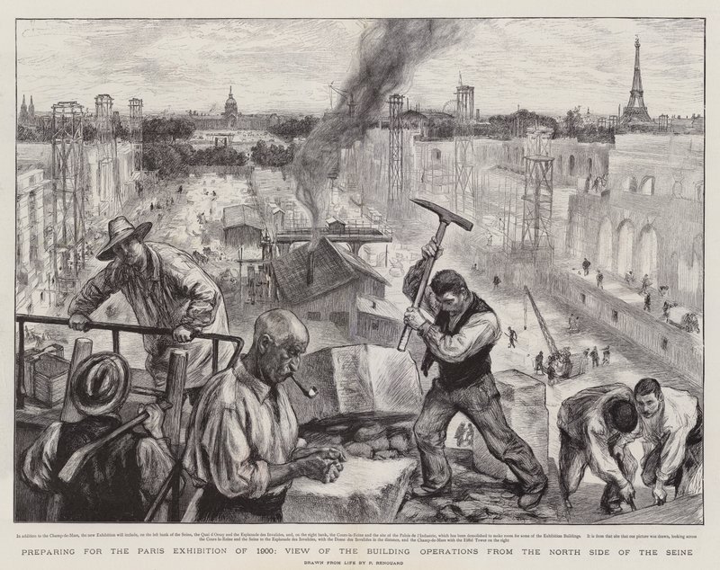 1900 के पेरिस प्रदर्शनी के लिए तैयारी, उत्तर की ओर से बिल्डिंग ऑपरेशन का दृश्य द्वारा चार्ल्स पॉल रेनौर्ड