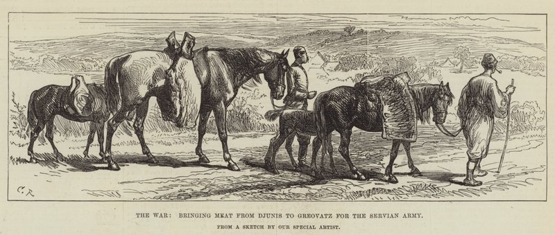 द सर्वियन आर्मी के लिए ग्रुवेटा से ग्रूव्ज में मांस लाने वाला युद्ध द्वारा सर जॉन चार्ल्स रॉबिन्सन