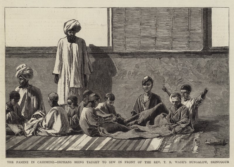 कश्मीरी में अकाल, अनाथों को रेवरेंड टीआर वेड के बंगले, श्रीनगर में मोर्चा संभालना सिखाया जा रहा है द्वारा चार्ल्स एडविन फ्रैप