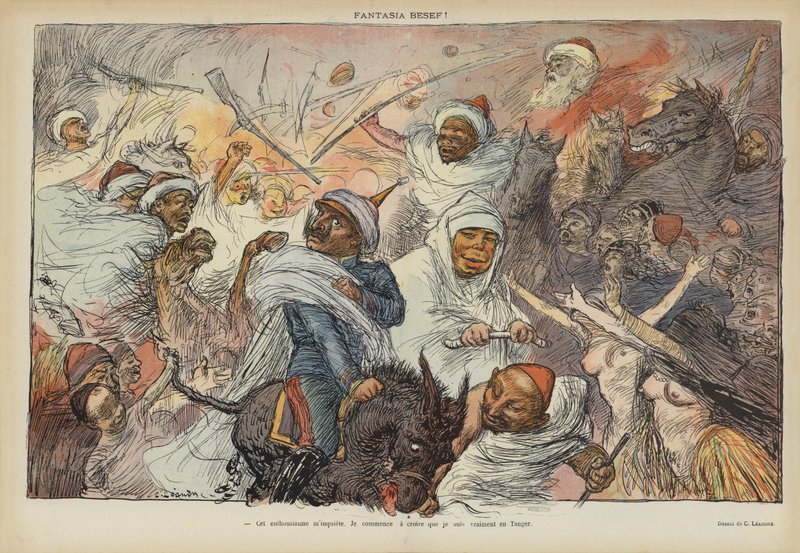कैसर विल्हेम II पर व्यंग्य 1905 में टंगेर की यात्रा। ले रेयर के लिए चित्रण द्वारा चार्ल्स लिएंड्रे