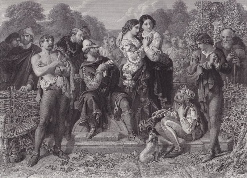 ऑरलैंडो और पहलवान, "ऐज़ यू लाइक इट" (उत्कीर्णन) द्वारा डैनियल (बाद) मैक्लिज़