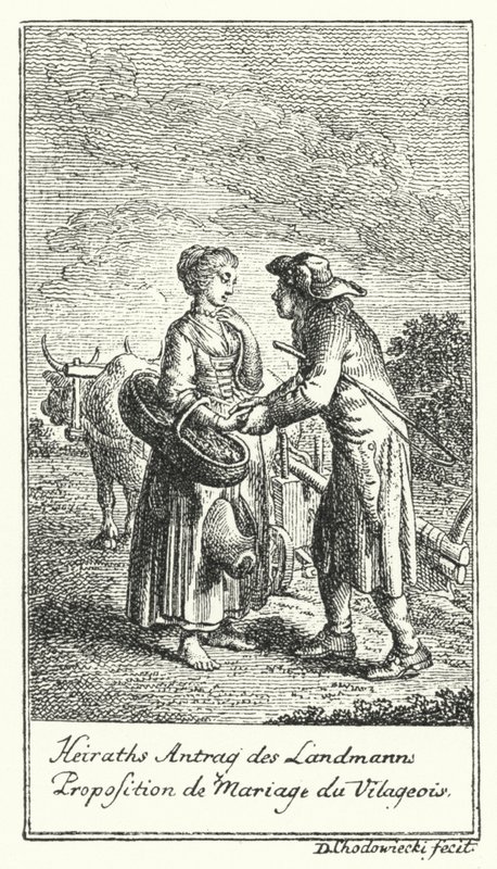 किसान का विवाह प्रस्ताव (उत्कीर्णन) द्वारा डेनियल निकोलस (बाद में) चोडोविएकिक