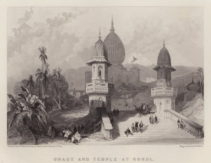 गोकुल में घाट और मंदिर (रंग लिथो) द्वारा डेविड (बाद में) रॉबर्ट्स