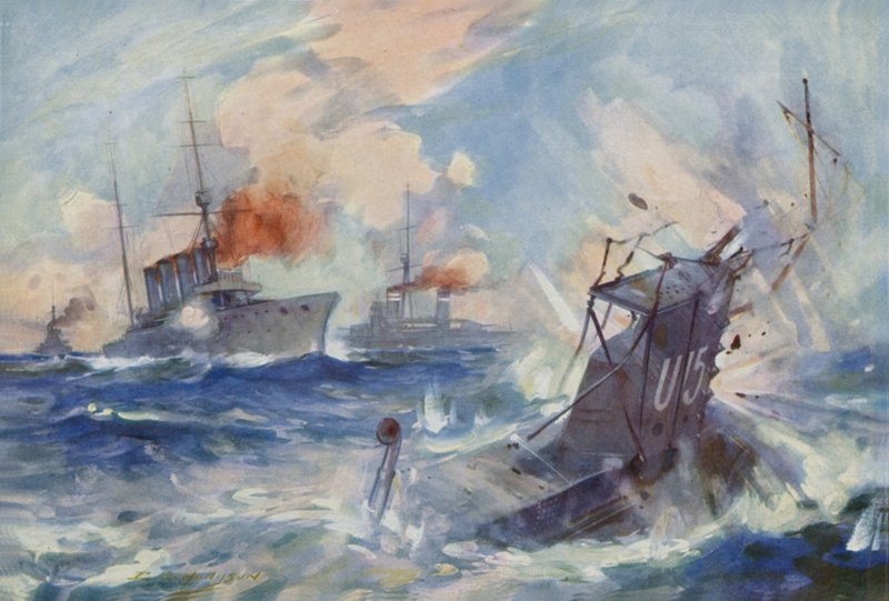 एचएमएस बर्मिंघम द्वारा जर्मन पनडुब्बी U-15 का डूबना द्वारा ईएस हॉजसन