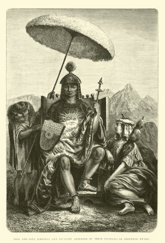 इंका और कोया (सम्राट और महारानी), अपने Ccumillu, या विकृत बौना द्वारा भाग लिया द्वारा एडौर्ड रिउ