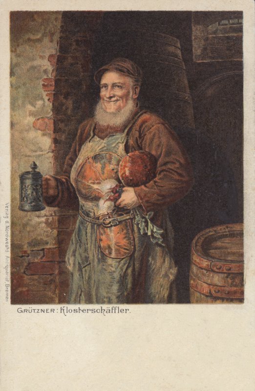 Der Klosterschaeefler: बियर के एक स्टीन और उसके दोपहर के भोजन को ले जाने वाला भिक्षु (क्रोमोलिथो) द्वारा एडुआर्ड वॉन (बाद) ग्रुटज़नर