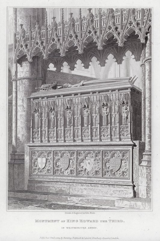 वेस्टमिंस्टर एब्बे में किंग एडवर्ड द थर्ड का स्मारक (उत्कीर्णन) द्वारा एडवर्ड ब्लोर