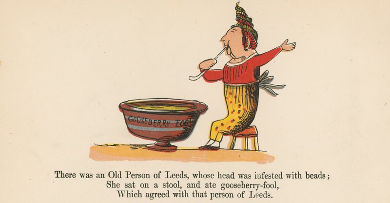 लीड्स का एक पुराना व्यक्ति था, जिसका सिर फ्रेडरिक वार्न एंड कंपनी, लंदन द्वारा प्रकाशित &39;ए बुक ऑफ नॉनसेंस&39; से मोतियों से प्रभावित था। द्वारा एडवर्ड लीयर