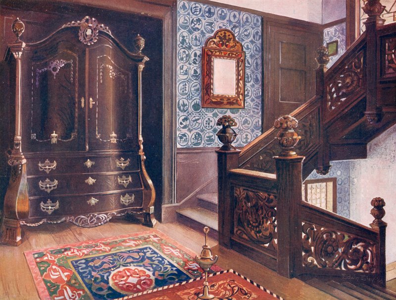 चालित Mounts के साथ नक्काशीदार अखरोट बॉम्बो Armoire द्वारा एडविन जॉन फोले