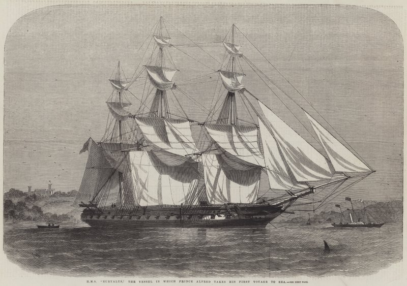 HMS Euryalus, वेसल जिसमें राजकुमार अल्फ्रेड अपने पहले यात्रा को सागर में ले जाता है द्वारा एडविन वीडन