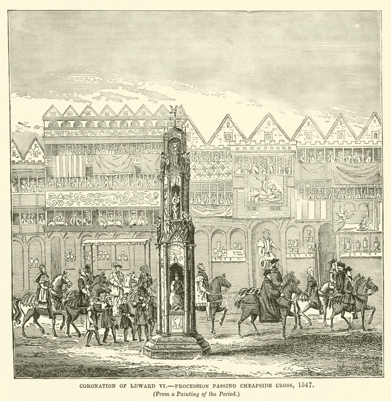 एडवर्ड VI का राज्याभिषेक, 1547 में चेपसाइड क्रॉस से गुजरना द्वारा अंग्रेजी स्कूल