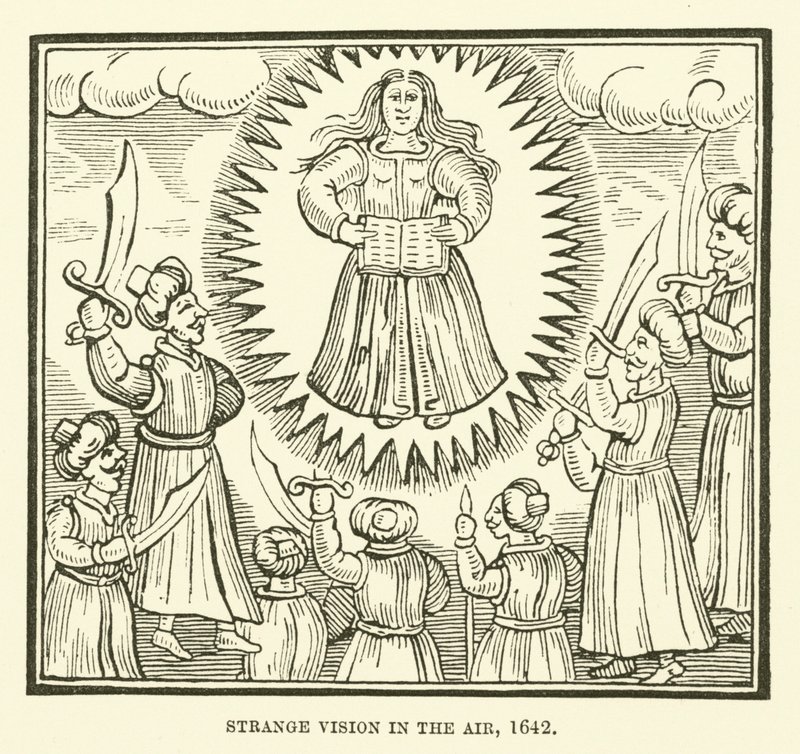 हवा में अजीब दृश्य, 1642 द्वारा अंग्रेजी स्कूल