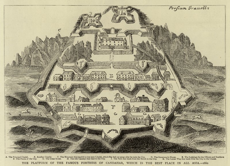 कंधार के प्रसिद्ध किले का मंच, जो पूरे एशिया में सबसे अच्छा स्थान है, 1660 द्वारा अंग्रेजी स्कूल