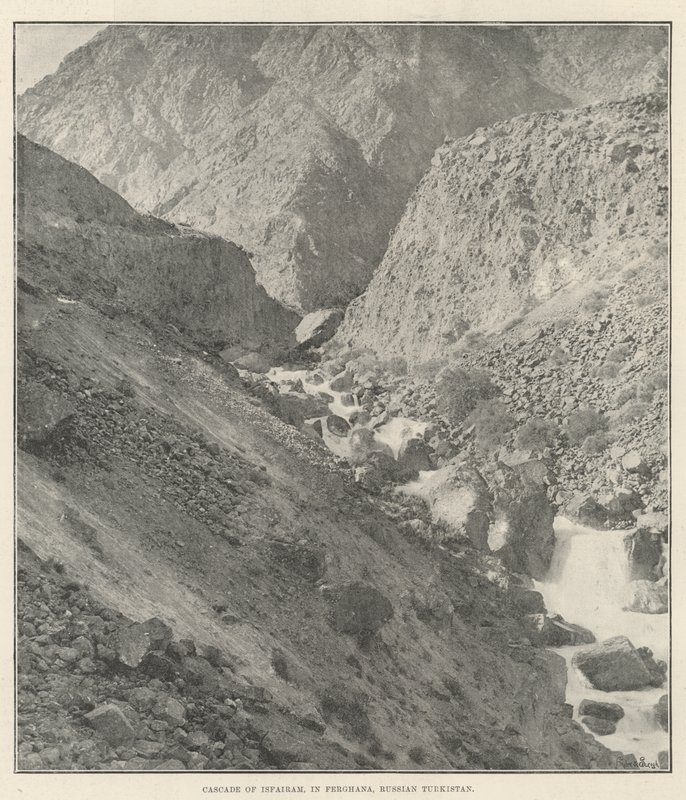 रूस के तुर्किस्तान के फ़र्गाना में इस्फ़ैरम का कैस्केड द्वारा अंग्रेजी फोटोग्राफर