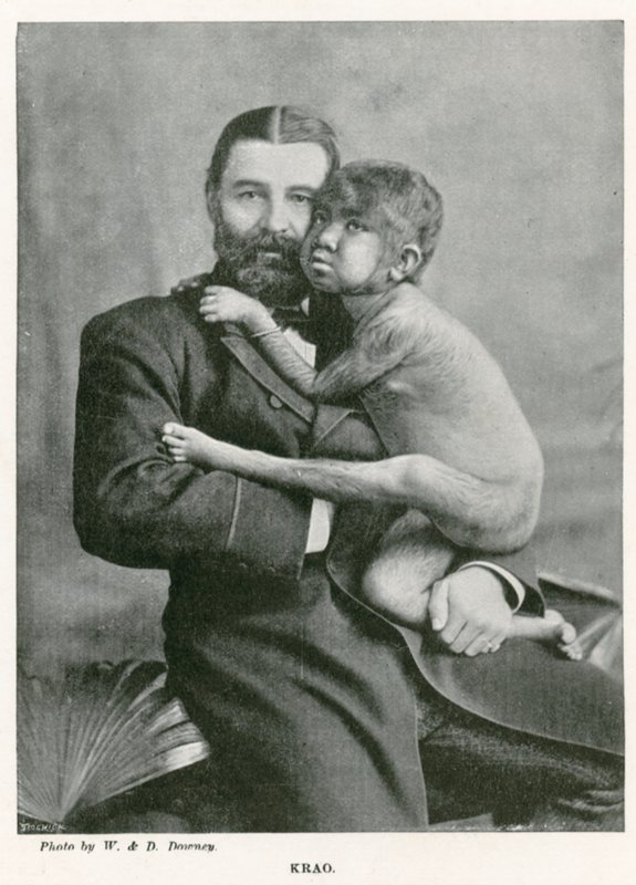 क्राउ, द मिसिंग लिंक, 1887 में एक्वेरियम, वेस्टमिंस्टर, लंदन में प्रदर्शित किया गया द्वारा अंग्रेजी फोटोग्राफर