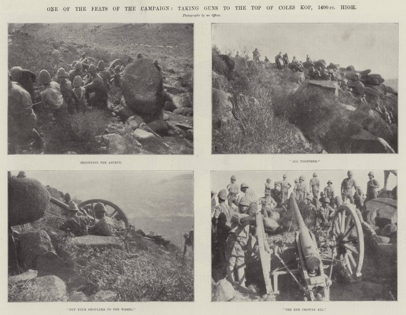 अभियान के करतबों में से एक, 1400 फीट ऊंची कोल्स कोप के शीर्ष पर बंदूकें ले जाना द्वारा अंग्रेजी फोटोग्राफर