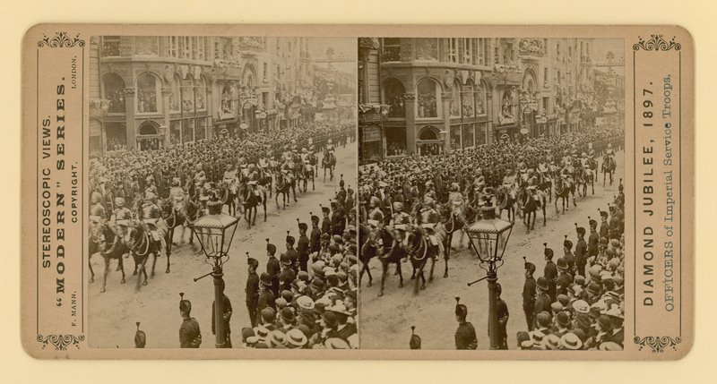 28 जून 1897 को रानी विक्टोरियास डायमंड जुबली का त्रिविम प्रिंट द्वारा अंग्रेजी फोटोग्राफर