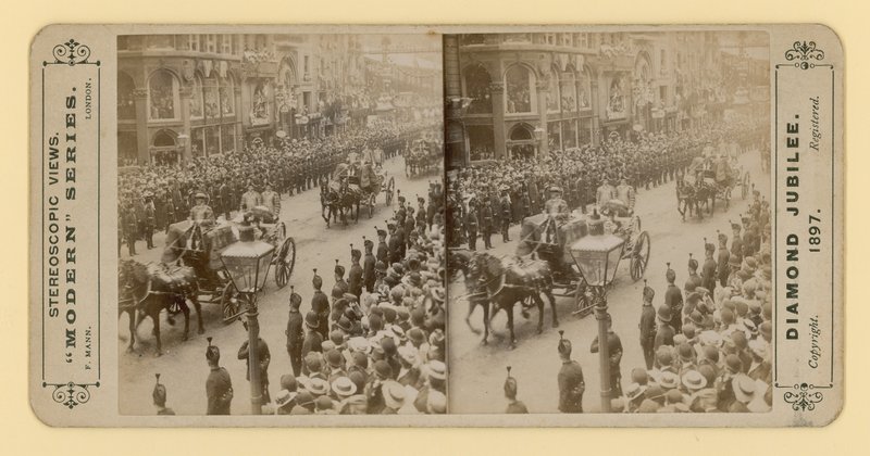 28 जून 1897 को रानी विक्टोरियास डायमंड जुबली का त्रिविम प्रिंट द्वारा अंग्रेजी फोटोग्राफर