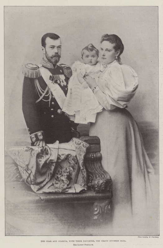 Czar और Czarina, अपनी बेटी, ग्रैंड डचेस ओल्गा के साथ द्वारा अंग्रेजी फोटोग्राफर