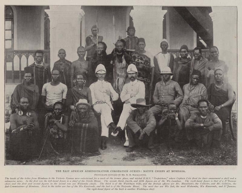 पूर्व अमेरिकी प्रशासन कोरोनेशन मेहमान, मोम्बासा में मूल निवासी द्वारा अंग्रेजी फोटोग्राफर