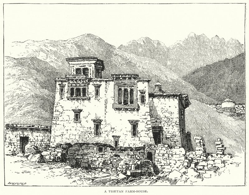 एक तिब्बती फार्म-हाउस (उत्कीर्णन) द्वारा अंग्रेजी स्कूल