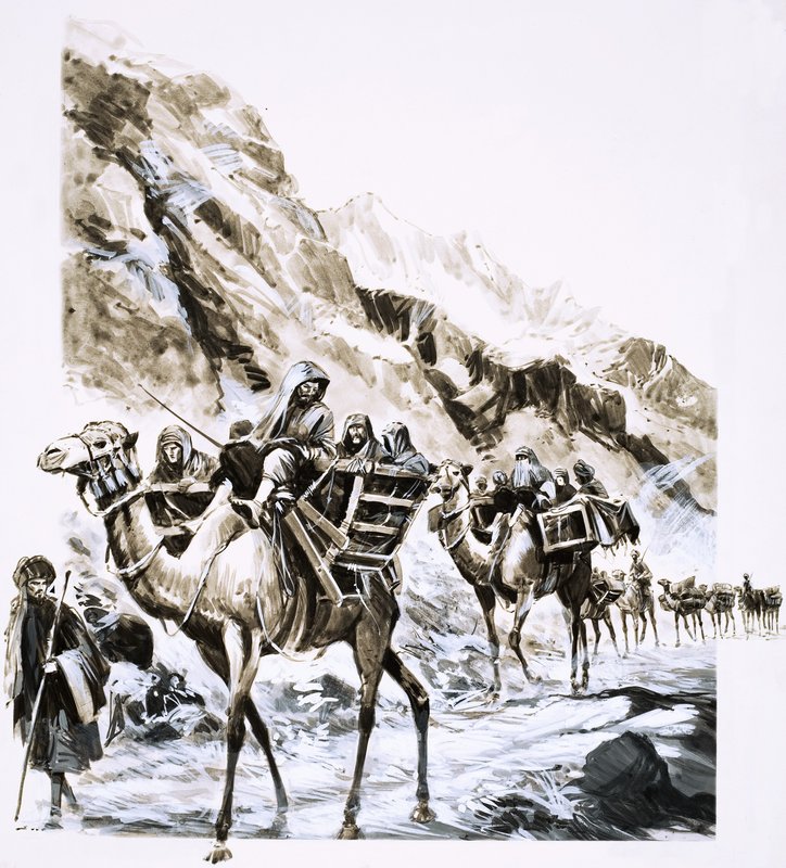 एक ऊंट ट्रेन खैबर दर्रे से होकर जाती है द्वारा अंग्रेजी स्कूल