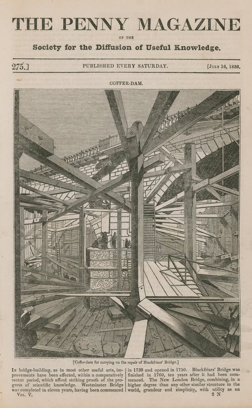 Blackfriars Bridge की मरम्मत के लिए एक कॉफ़र बांध द्वारा अंग्रेजी स्कूल