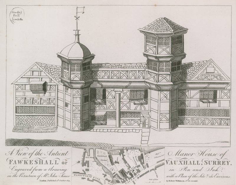 Fawkeshall या Vauxhall के Antient Manor हाउस का दृश्य द्वारा अंग्रेजी स्कूल