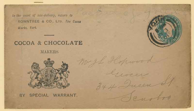 Rowntree & Co, कोको वर्क्स, यॉर्क से पता लेबल द्वारा अंग्रेजी स्कूल