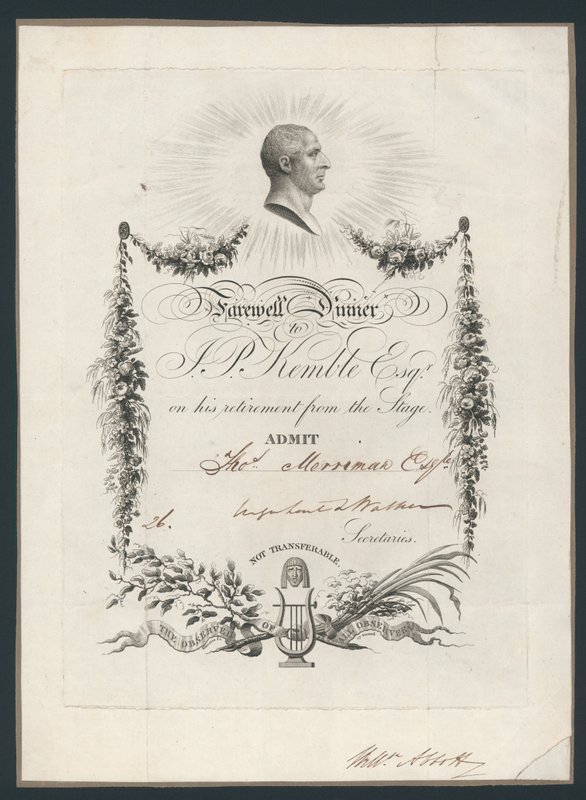 डिनर के लिए एडमिशन टिकट जॉन केम्बल्स को मनाने के लिए स्टेज से विदाई, 1819 द्वारा अंग्रेजी स्कूल