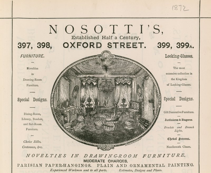 Nosottis फर्नीचर स्टोर, 397-399 ऑक्सफोर्ड स्ट्रीट के लिए विज्ञापन द्वारा अंग्रेजी स्कूल