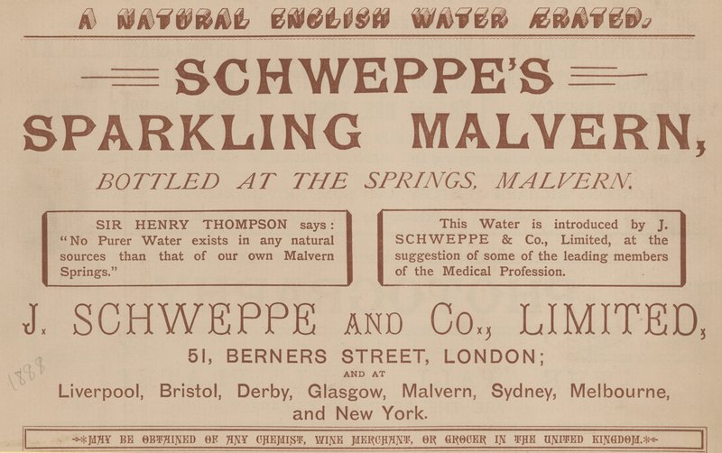 Schweppes स्पार्कलिंग मालवर्न के लिए विज्ञापन, स्प्रिंग्स पर बोतलबंद, Malvern द्वारा अंग्रेजी स्कूल