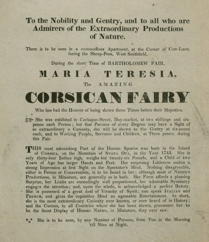 मैडम मारिया टेरीशिया, कोर्सीकन फेयरी की उपस्थिति के लिए विज्ञापन करें द्वारा अंग्रेजी स्कूल