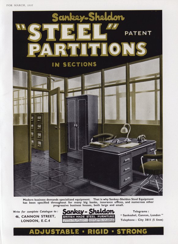Sankey-Sheldon Steel विभाजन के लिए विज्ञापन, 1937 द्वारा अंग्रेजी स्कूल