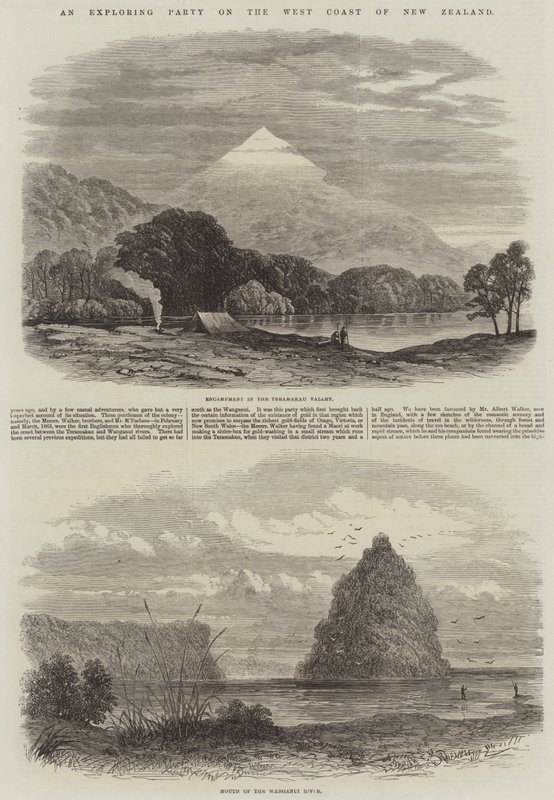 न्यूजीलैंड के पश्चिमी तट पर एक खोज पार्टी (उत्कीर्णन) द्वारा अंग्रेजी स्कूल