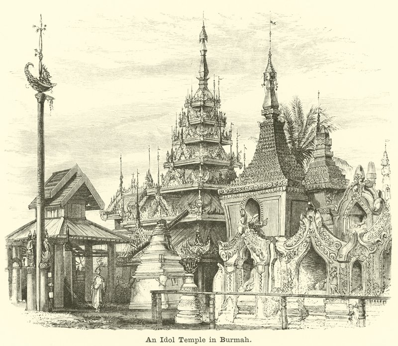 बर्मा में एक मूर्ति मंदिर द्वारा अंग्रेजी स्कूल