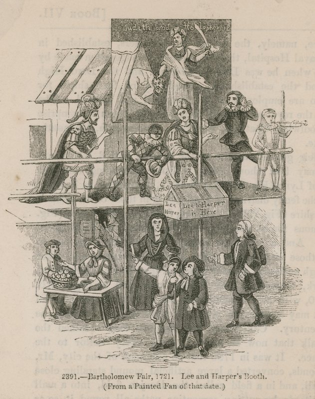 बर्थोलोम्यू फेयर, 1721; ली और हार्पर्स बूथ द्वारा अंग्रेजी स्कूल