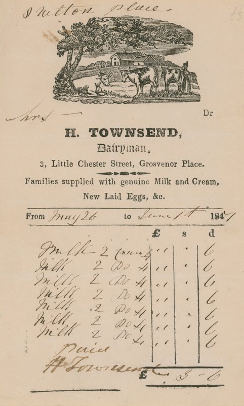 H Townsend, Dairyman से बिल द्वारा अंग्रेजी स्कूल