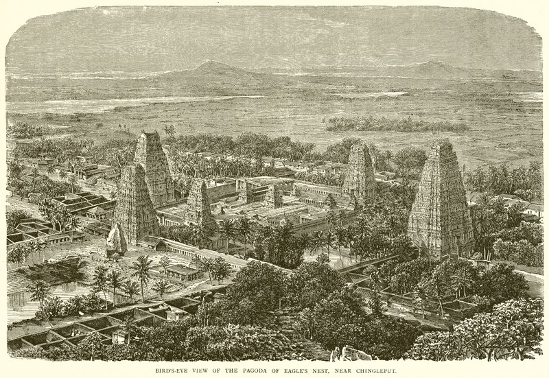 चिंगलपुट के पास ईगल्स नेस्ट के पैगोडा का बर्ड्स-आई व्यू द्वारा अंग्रेजी स्कूल