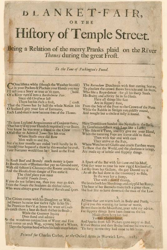 कंबल मेला। 1684 के फ्रॉस्ट मेले के बारे में कविता द्वारा अंग्रेजी स्कूल