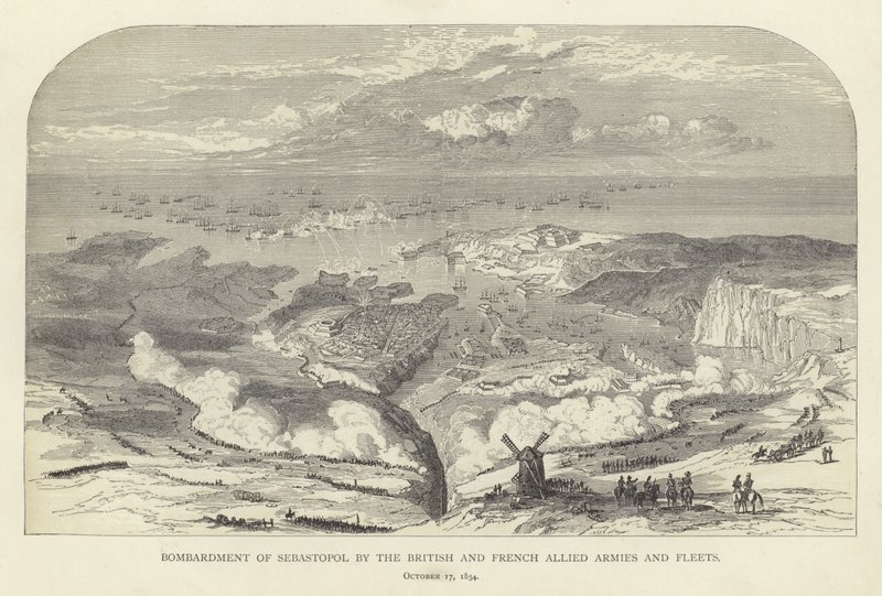 17 अक्टूबर 1854 को ब्रिटिश और फ्रांसीसी मित्र देशों की सेना और फ्लेट्स द्वारा सेबस्टोपोल पर बमबारी द्वारा अंग्रेजी स्कूल